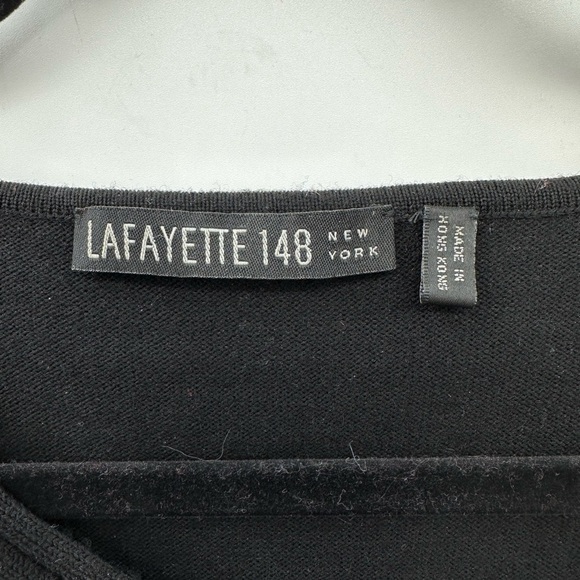 LAFAYETTE 148 M wool blend woman classic career ribbed V-neck long sleeve top - Picture 4 of 11